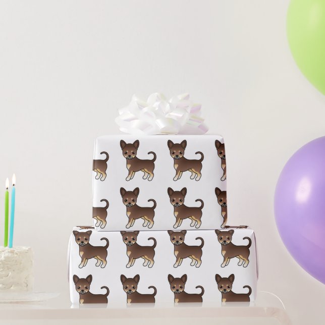 Papel De Presente Padrão de Chihuahua de Capa Lisa Chocolate e Bege (Presentes para festas)
