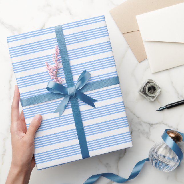 Papel De Presente Padrão de cinco faixas azuis e brancas (Presentear)