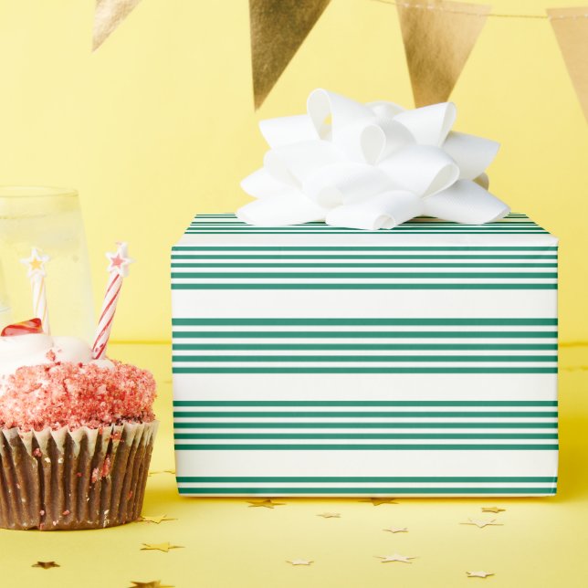 Papel De Presente Padrão de cinco faixas verde e branco da floresta (Festa de aniversário)