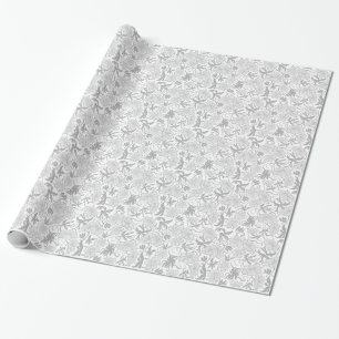 Papel De Presente Padrão de cinza e Flor Branco