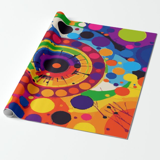 Papel De Presente Padrão de Círculo Abstrato Multicolorido – Ousado (Desenrolado)