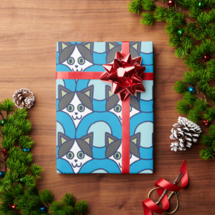 Papel De Presente Padrão de Círculo de Gato Fofo e Divertido