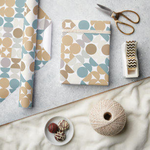 Papel De Presente Padrão de Círculos Bege Marrom Claro Teal Bege