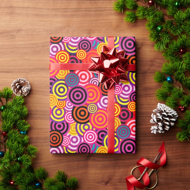PAPEL DE PRESENTE PADRÃO DE CÍRCULOS FUNKY (Presente de Natal)