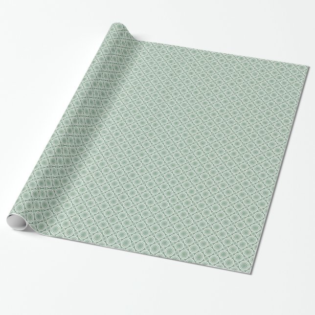 Papel De Presente Padrão de Círculos Geométricos Verde e Branco (Desenrolado)
