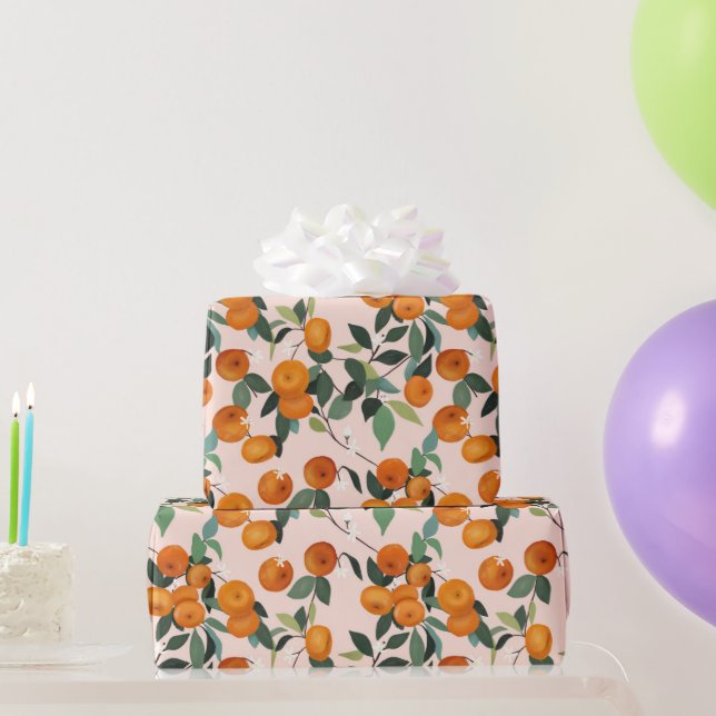Papel De Presente Padrão de Citros de Limão e Laranja  (Presentes para festas)