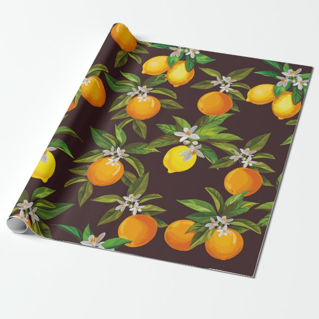 Papel De Presente Padrão de citros sem costura. Dificuldade de colhe (Desenrolado)