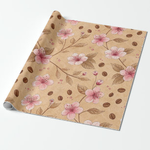 Papel De Presente Padrão de Cobertura de Café Flor de Cerejeira (5)