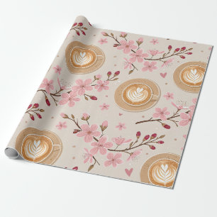 Papel De Presente Padrão de Cobertura de Café Flor de Cerejeira (7)