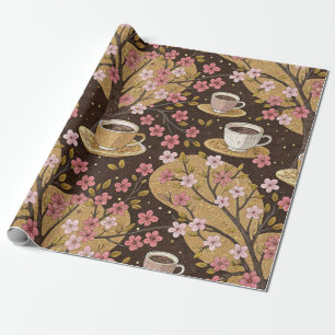 Papel De Presente Padrão de Cobertura de Café Flor de Cerejeira (8)