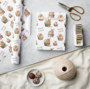 Papel De Presente Padrão De Coelhinho De Água De Páscoa Bonita