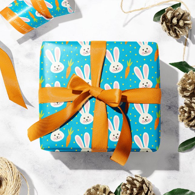 Papel De Presente Padrão de coelhinho de Felz pascoa bonito com nome (Criador carregado)