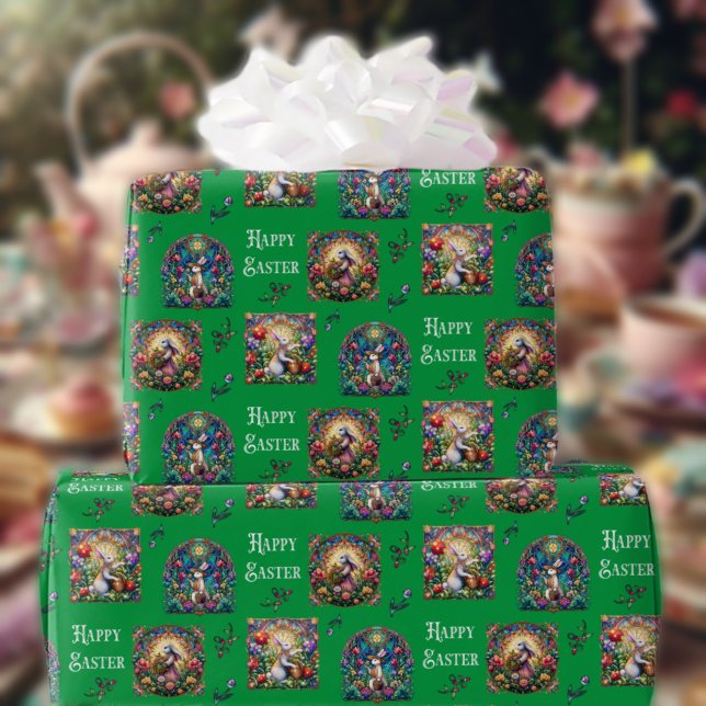 Papel De Presente Padrão De Coelhinho De Páscoa De Vidro Verde Whims (Criador carregado)