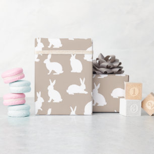 Papel De Presente Padrão de Coelho Bunny Bege e Branco Páscoa Fofa