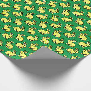 Papel De Presente Padrão de coelhos - Amarelo claro, preto e Kelly V