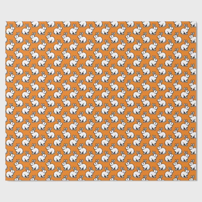 Papel De Presente Padrão de coelhos - Preto e Branco com Laranja (Aberto)