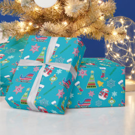 Papel De Presente Padrão de Colagem de Natal em Azul