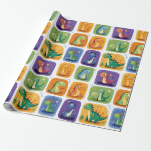 Papel De Presente Padrão de colagem do dinossauro bonito - Dino dive