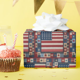 Papel De Presente Padrão de Colcha da Bandeira Americana