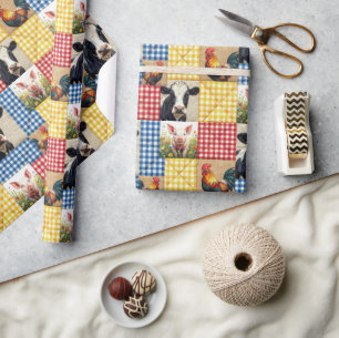 Papel De Presente Padrão de Colcha de Animais da Fazenda