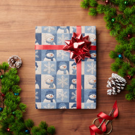 Papel De Presente Padrão de Colcha de Bonecos de Neve e Flocos de Ne