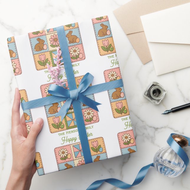 Papel De Presente Padrão de Colcha de Coelhinho Feliz de Páscoa Fofa (Presentear)