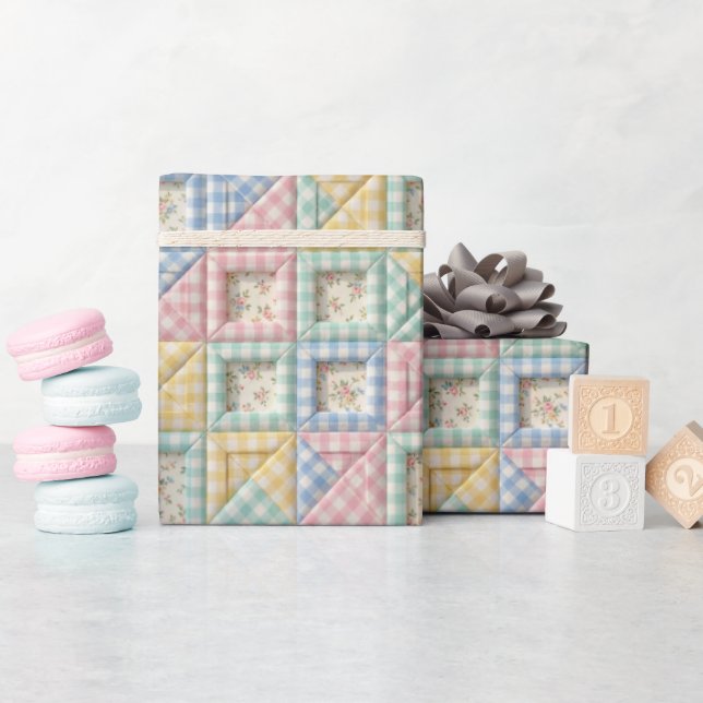 Papel De Presente Padrão de Colcha de Patchwork Xadrez (Chá de bebê)
