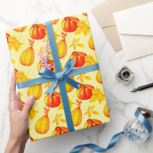 Papel De Presente Padrão de colheita de abóboras e folhas de outono