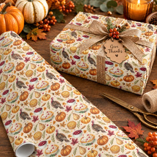 Papel De Presente Padrão de Colheita de Ação de Graças da Casa de Ca