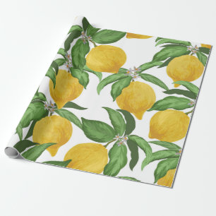 Papel De Presente Padrão de colheita perfeita de limão. Fruta trop