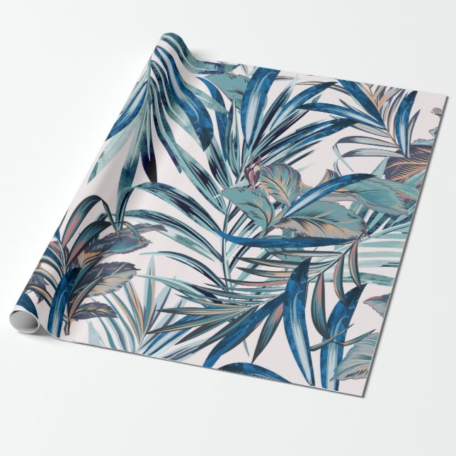 Papel De Presente Padrão de colheita tropical de moda floral com pal (Desenrolado)