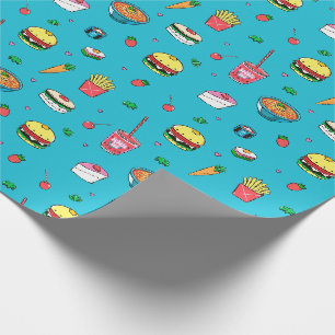 Papel De Presente Padrão de Comida colorido bonito em azul