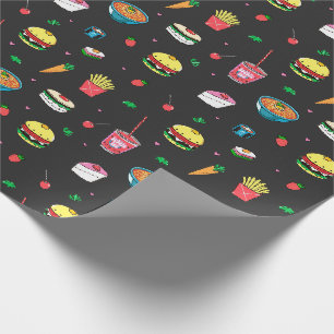 Papel De Presente Padrão de Comida colorido bonito em Cinzas escuras