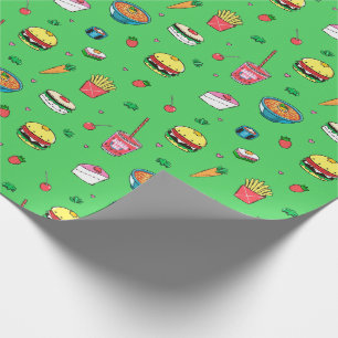 Papel De Presente Padrão de Comida colorido bonito em verde