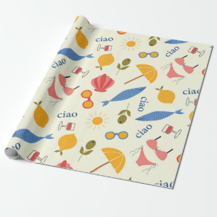Papel De Presente Padrão de comida de praia de verão italiano La Dol