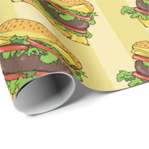 Papel De Presente Padrão de Comida Gráfico do Burger de Queijo Ret