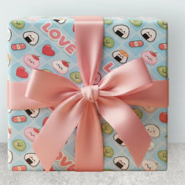 Papel De Presente Padrão de Comida Kawaii Sushi Mochi LOVE