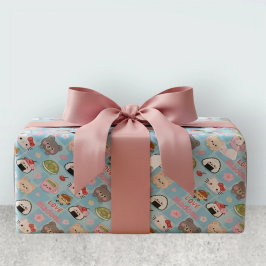 Papel De Presente Padrão de Comida Matcha Sushi Kawaii 