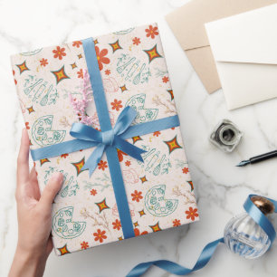 Papel De Presente Padrão de Comida Rápida Retroativa