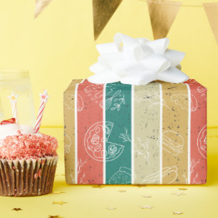 Papel De Presente Padrão de Comida Rápida Retron-Striped