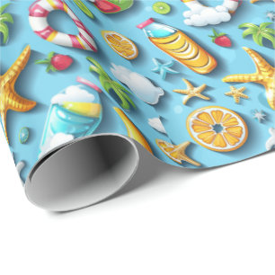 Papel De Presente Padrão de conchas de praia fofas