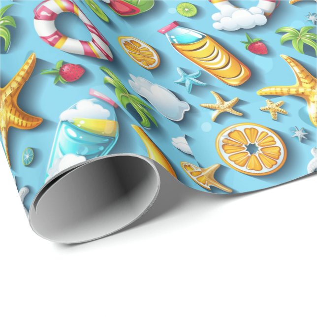 Papel De Presente Padrão de conchas de praia fofas (Ponta do rolo)