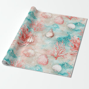 Papel De Presente Padrão de Conchas e Ondas do Oceano (11)