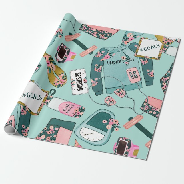 Papel De Presente Padrão de condicionamento físico feminino (Desenrolado)
