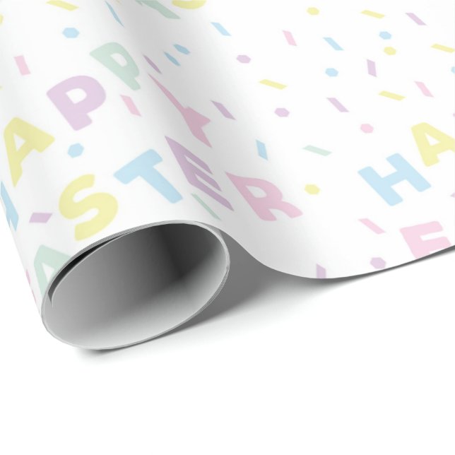 Papel De Presente Padrão de Confetes de Palavras Feliz Páscoa Fofas (Ponta do rolo)