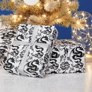 Papel De Presente Padrão de contorno de dragões 05.b.DOLP01