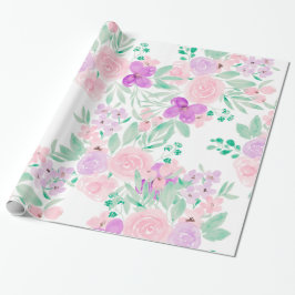 Papel De Presente Padrão de cor de água floral roxa-rosa-moderno