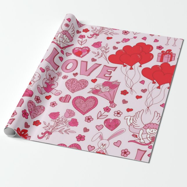 Papel De Presente Padrão de coração (Desenrolado)