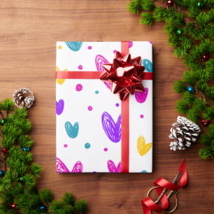 Papel De Presente Padrão de Coração Colorido Elegante Moderno