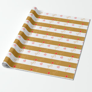 Papel De Presente Padrão de Coração de Alegria em Dourado e Branco L